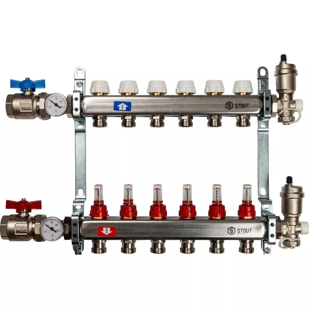Купить SMS 0907 000006 STOUT  Коллектор из нержавеющей стали в сборе с расходомерами 6 вых. STOUT по лучшей цене с доставкой - интернет-магазин Прогрессивные решения