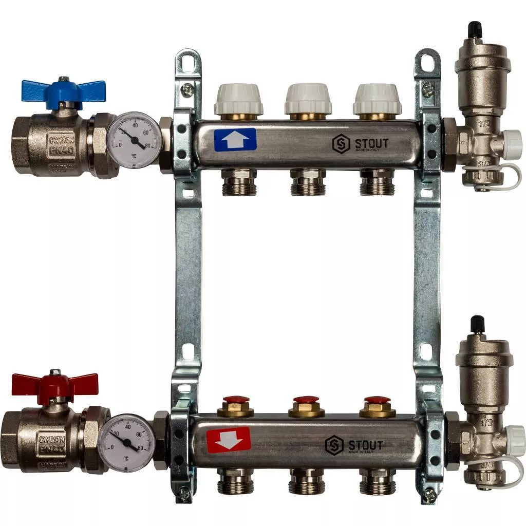 Купить SMS 0912 000003 STOUT  Коллектор из нержавеющей стали в сборе без расходомеров 3 вых. STOUT по лучшей цене с доставкой - интернет-магазин Прогрессивные решения