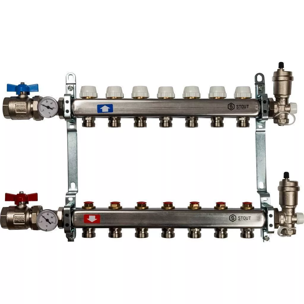 Купить SMS 0912 000007 STOUT  Коллектор из нержавеющей стали в сборе без расходомеров 7 вых. STOUT по лучшей цене с доставкой - интернет-магазин Прогрессивные решения