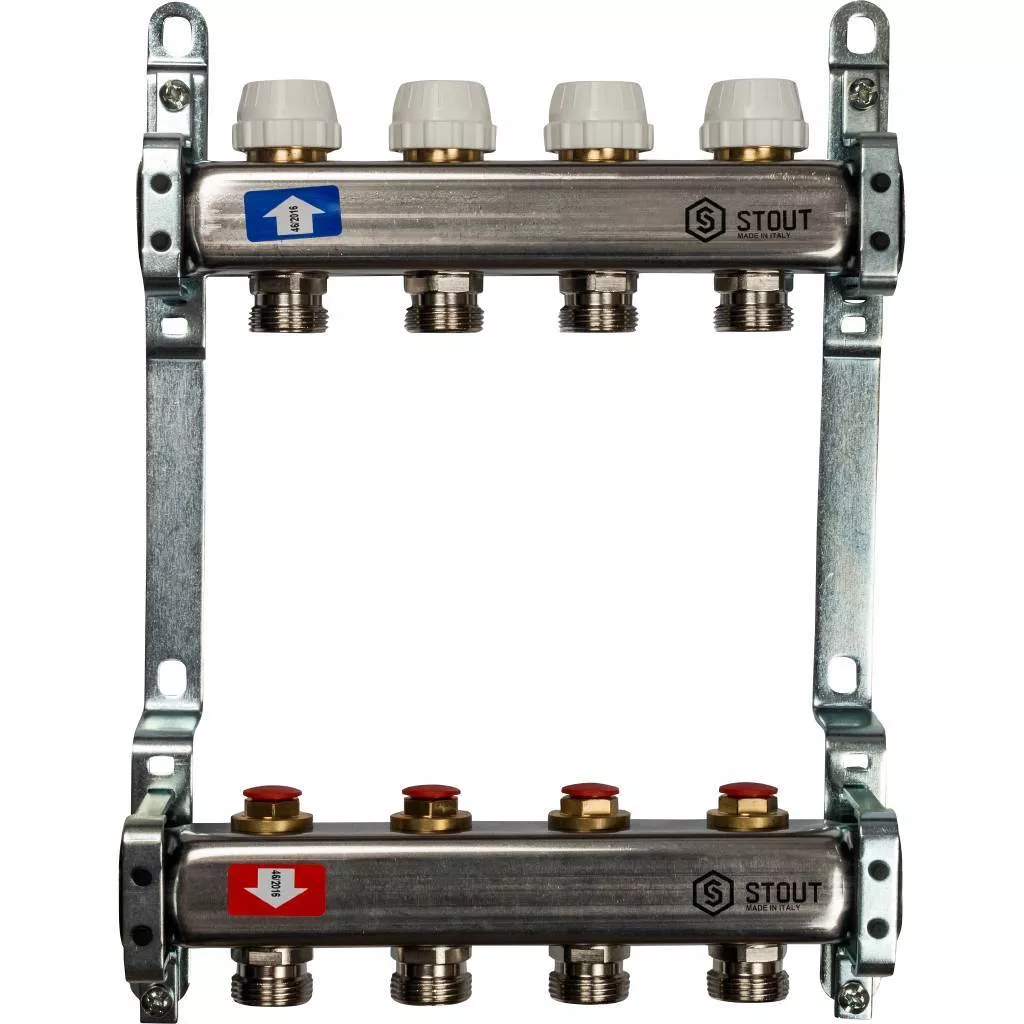 STOUT  Коллектор из нержавеющей стали без расходомеров 4 вых. STOUT SMS 0922 000004 по лучшей цене с доставкой - интернет-магазин Прогрессивные решения