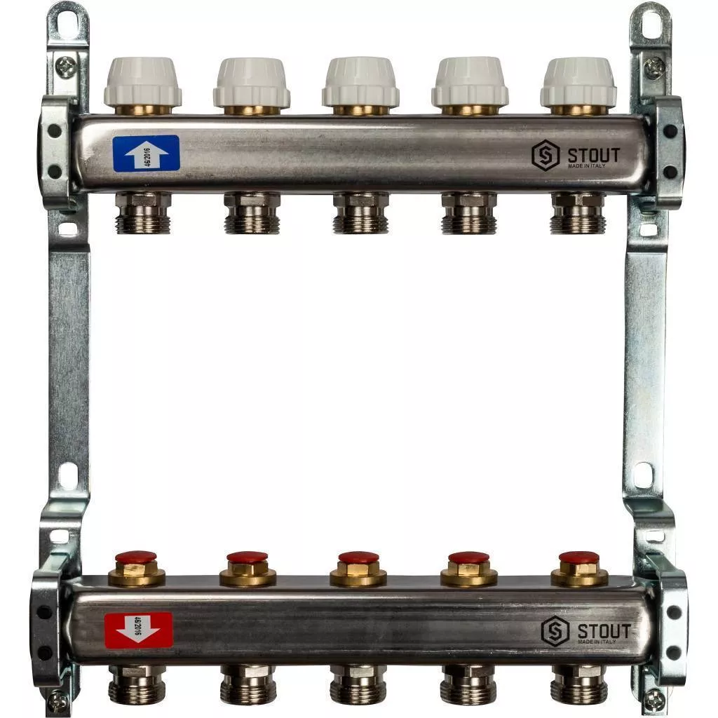 Купить SMS 0922 000005 STOUT  Коллектор из нержавеющей стали без расходомеров 5 вых. STOUT по лучшей цене с доставкой - интернет-магазин Прогрессивные решения