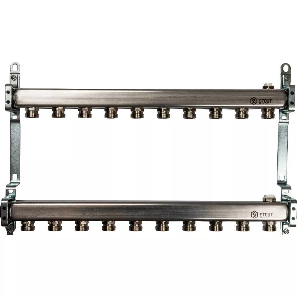 Купить SMS 0923 000010 STOUT  Коллектор из нержавеющей стали для радиаторной разводки 10 вых. STOUT по лучшей цене с доставкой - интернет-магазин Прогрессивные решения