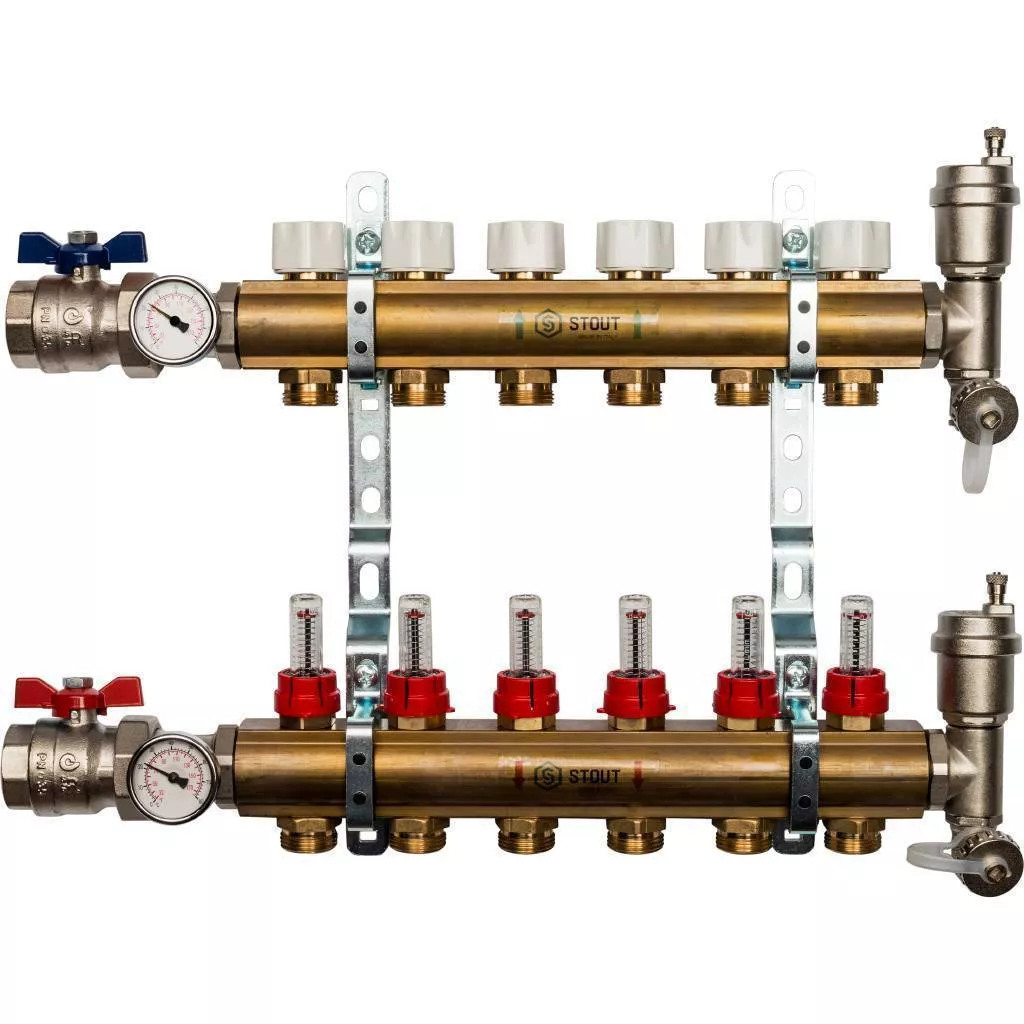 Купить SMB 0473 000006 STOUT  Распределительный коллектор из латуни с расходомерами 6 вых. STOUT по лучшей цене с доставкой - интернет-магазин Прогрессивные решения