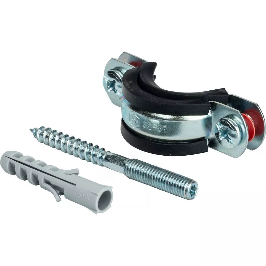 Купить SAC-0020-100001 STOUT SAC-0020-Комплекты Хомут для труб, комплект: хомут+шпилька шуруп +дюбель пластиковый 1"(32-37) STOUT по лучшей цене с доставкой - интернет-магазин Прогрессивные решения